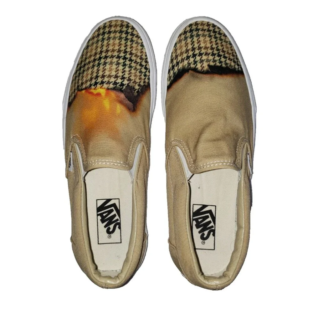 Vans Khak Slip On Burn Graphic Men’s Size 8.5 Women’s Size 10